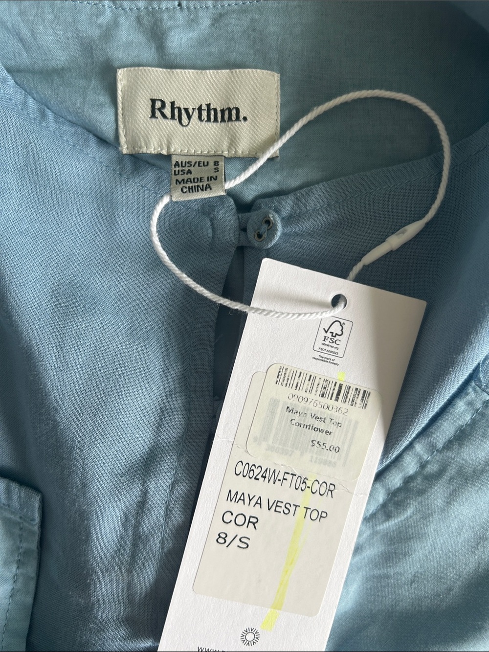Rhythm Blue Button-Front Cropped Tank - Picture 5 of 8
